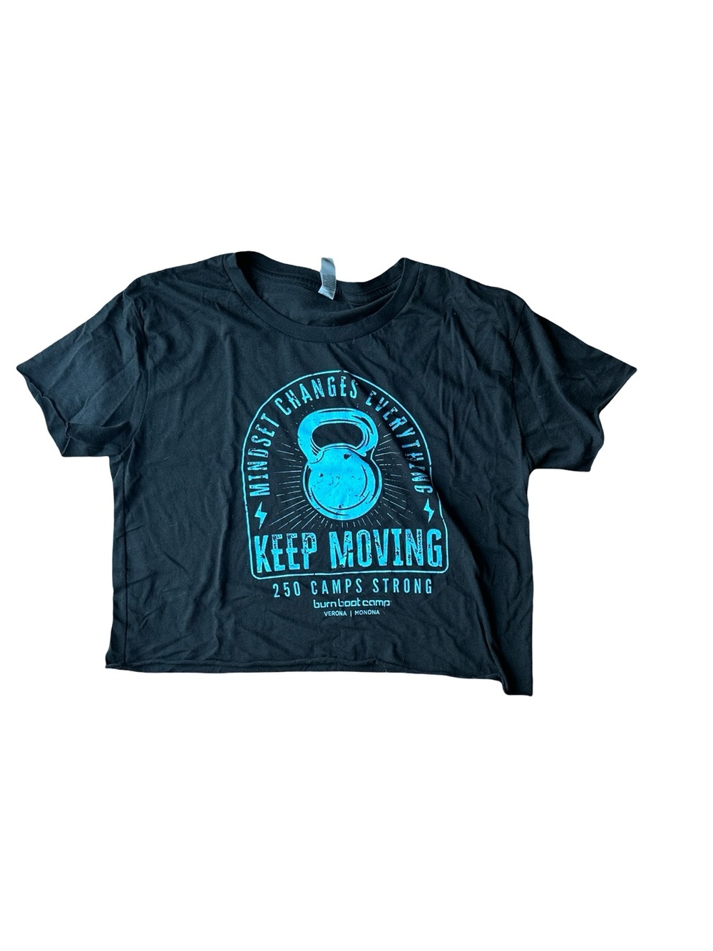 Burn Boot Camp Keep Moving Black Crop Tee